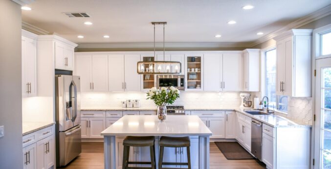 white wooden cupboards